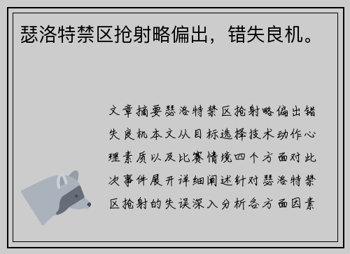瑟洛特禁区抢射略偏出，错失良机。